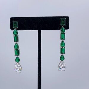 Earrings, NWOT, lab emerald, solid 925 sterling silver, long articulated drop